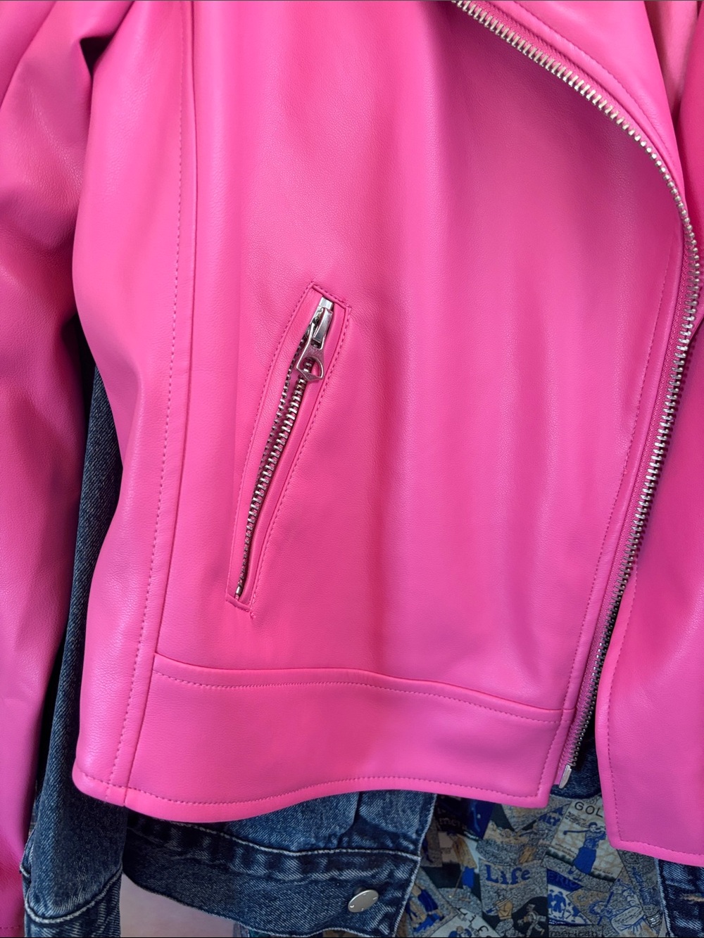 torrid Hot Pink Faux Leather Moto Jacket 1X 14/16 new with tags - Picture 6 of 10